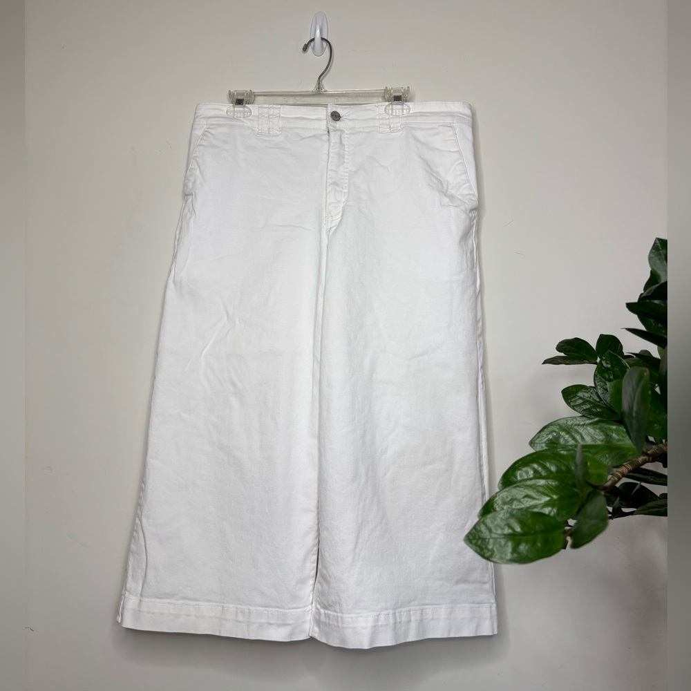 BN6 White High rise‎ Wide Leg Jeans Cropped Chaps Cotton Denim Women 16